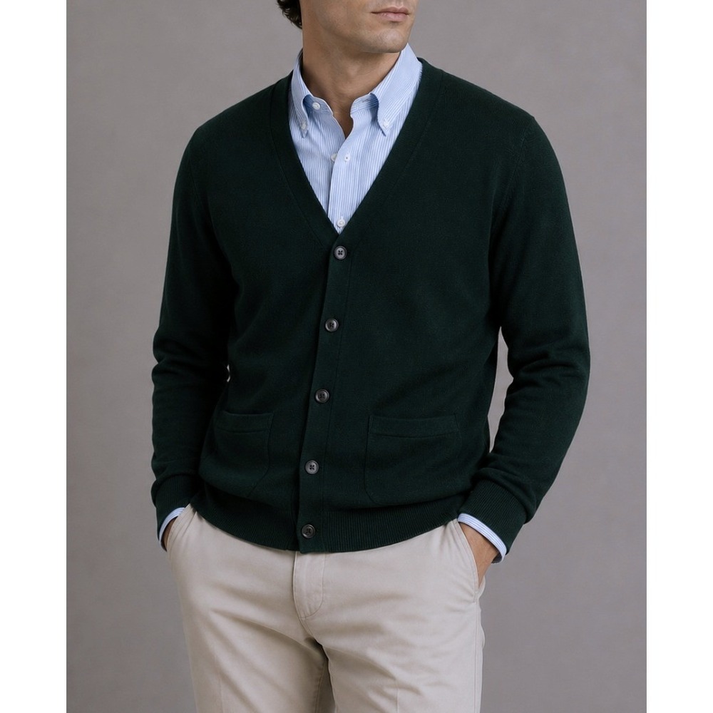 Spier & Mackay Mens Black 100% Merino Wool V-Neck Button Cardigan Sweater Large